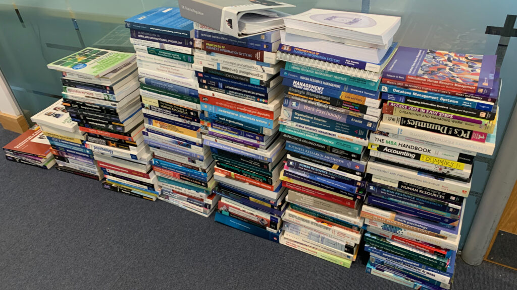 unwanted academic books in university ready to be collected